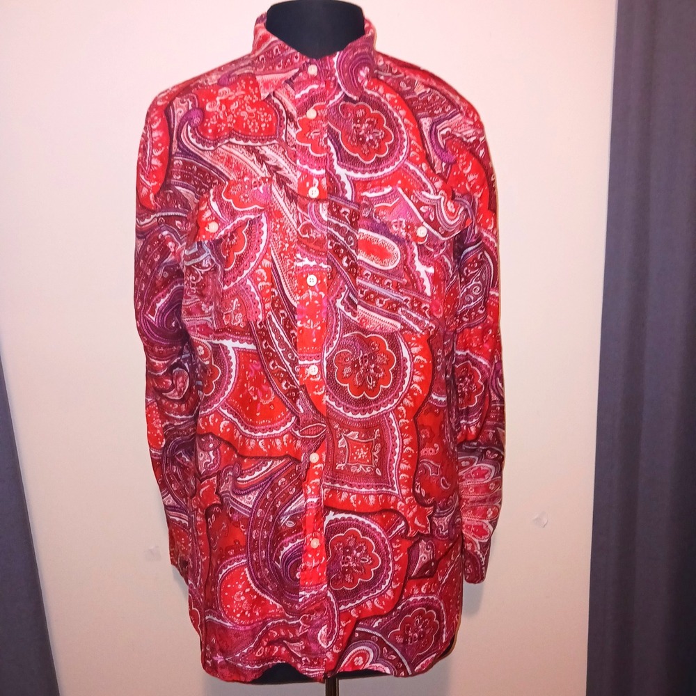Ralph Lauren Cottagecore Boho Red Pink Paisley Button Down Shirt XL